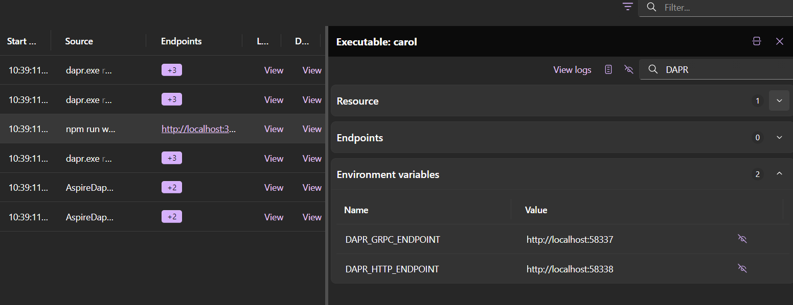 Dapr GRPC and HTTP endpoints are passed through environment variables to your apps.
