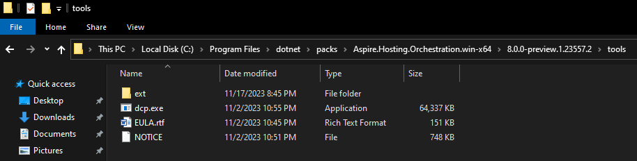DCP processes can be found in the .NET SDK directory