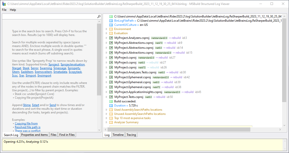 MSBuild Structured Log Viewer project analysis