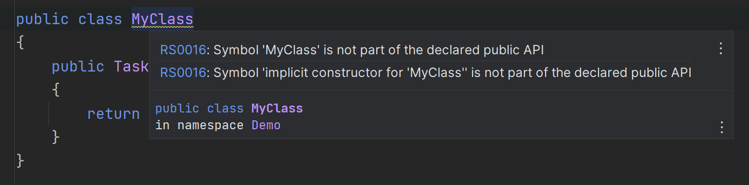 Public API analyzer warnings