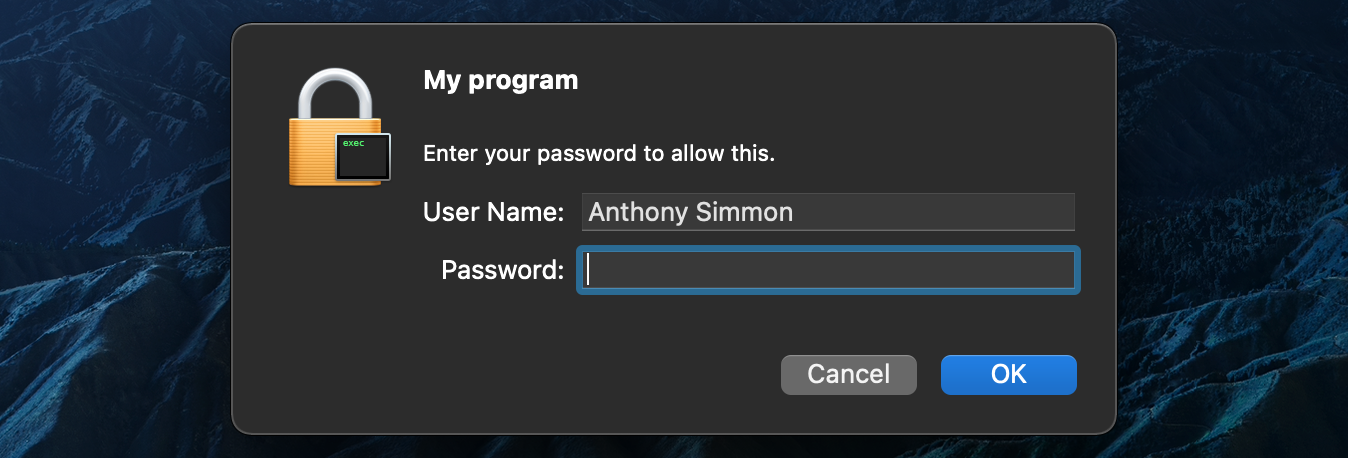 macOS elevated prompt