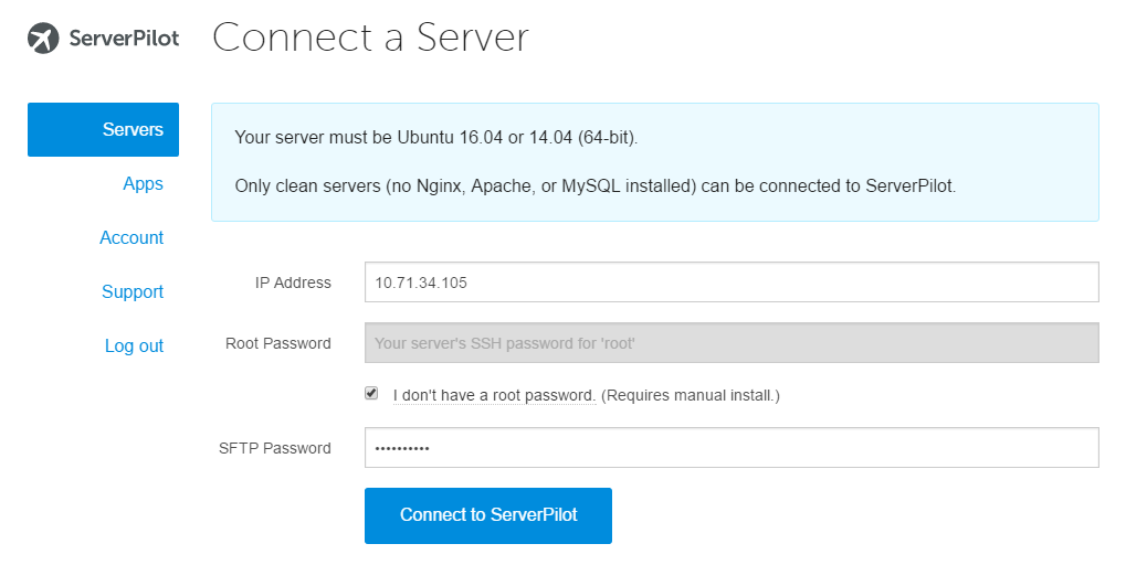 ServerPilot add server