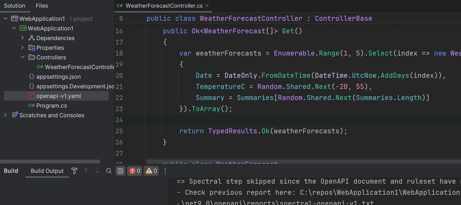Changes to the C# code are automatically reflected in the OpenAPI specification.